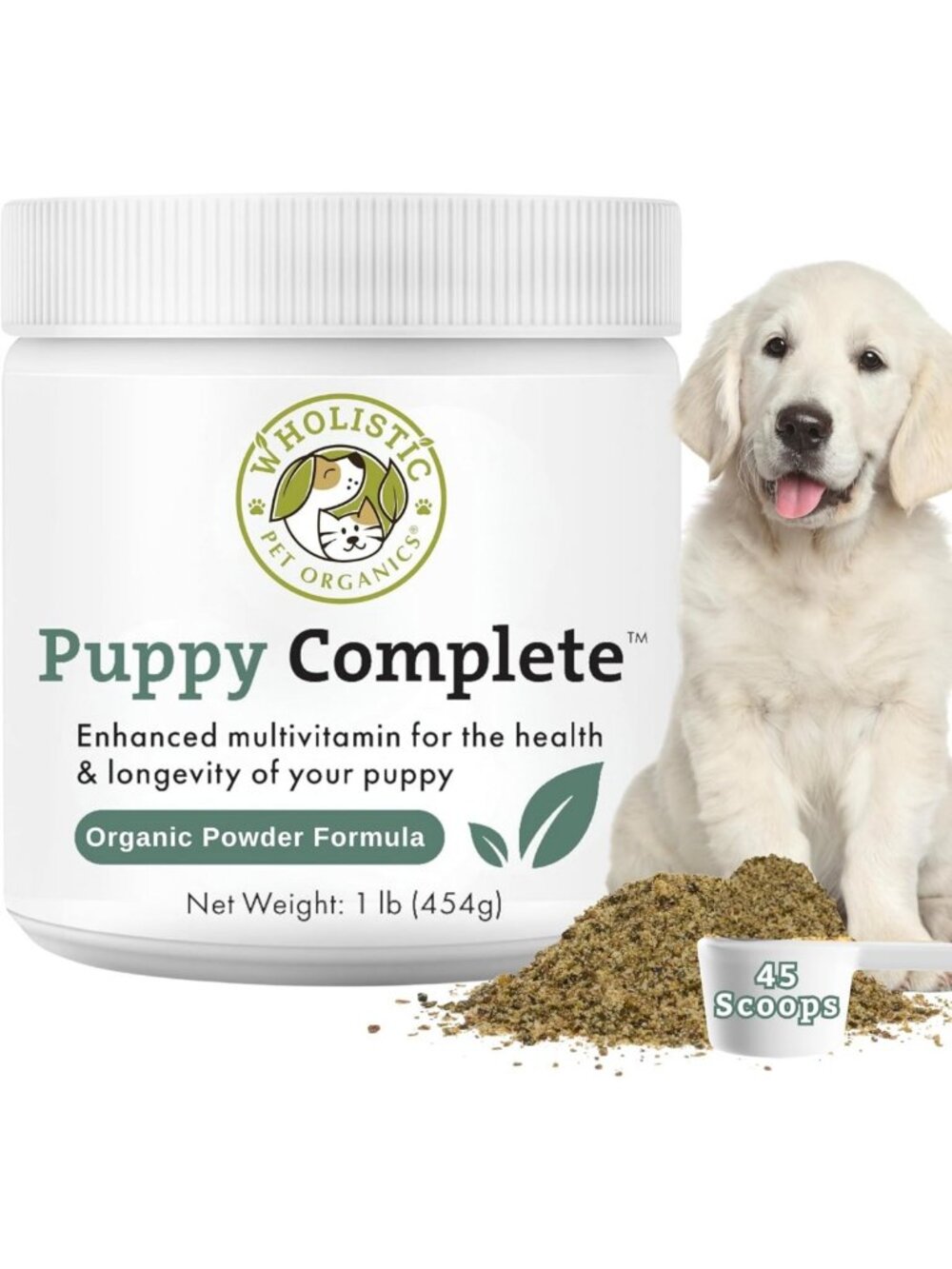 Organic Puppy Vitamins - 1 lb, 45 Scoops, Natural Health Boost for Dogs
